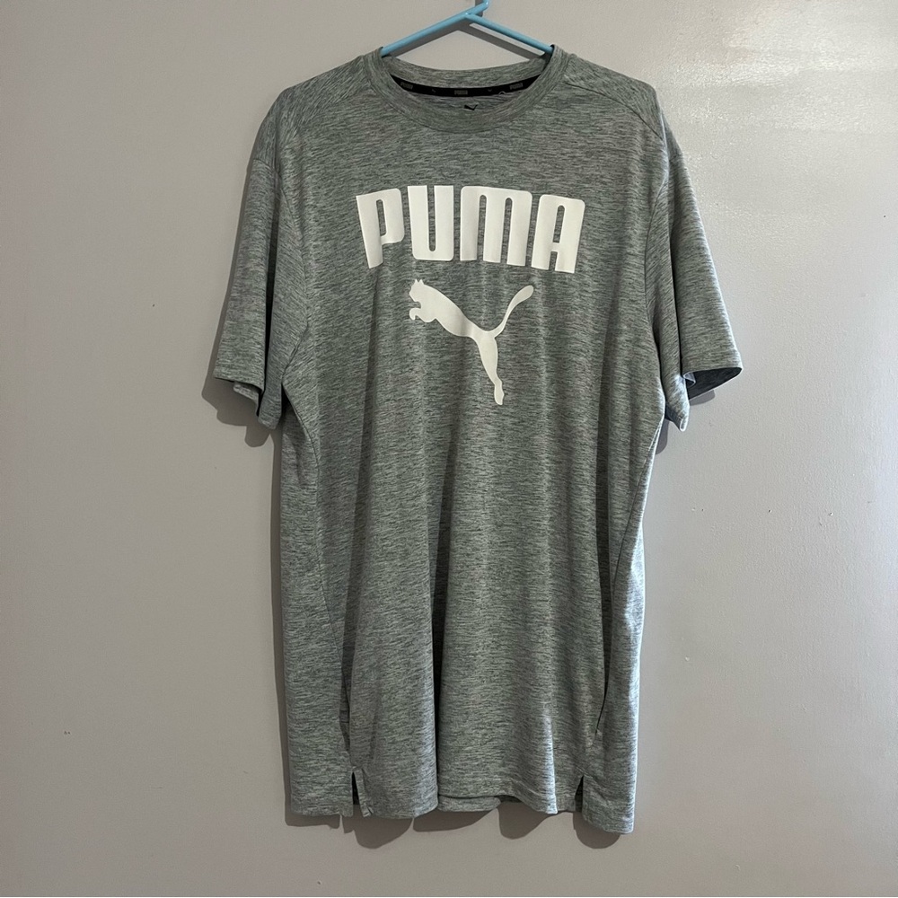 Puma Gray Short Sleeve Tee with Iconic Logo Long